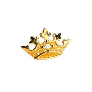 Crown Tie Tack Lapel Pin Small Rhinestone Gold Tone Collectible